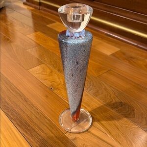 Vintage Kosta Boda Art Glass Orange Twister Swirl Spiral Candle Stick Holder 11"